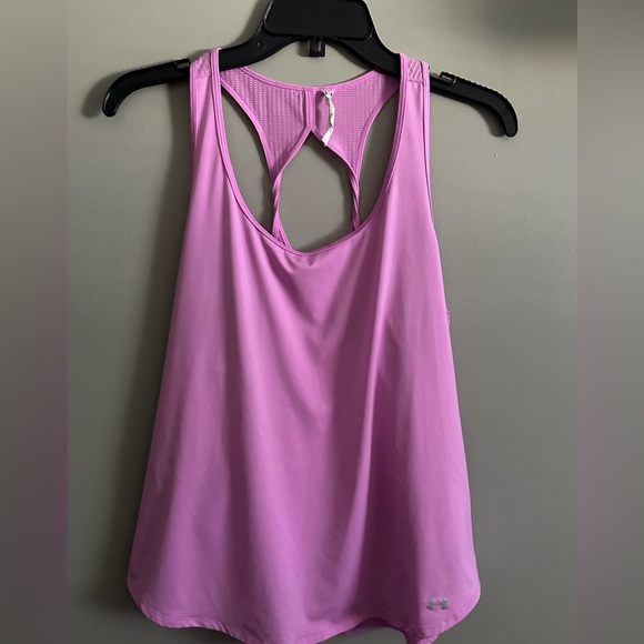 Under Armour Tops - Under Armour Pink Racerback Cutout Twist Strap Tank Semisheer back Athletic Sz L